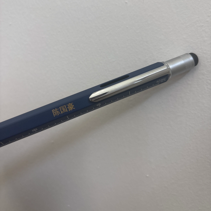 Custom Pen Engraving – Personalised Chinese Name Engraving on Monteverde Tool Ballpoint Pen in Blue at Cityluxe WorkRoom