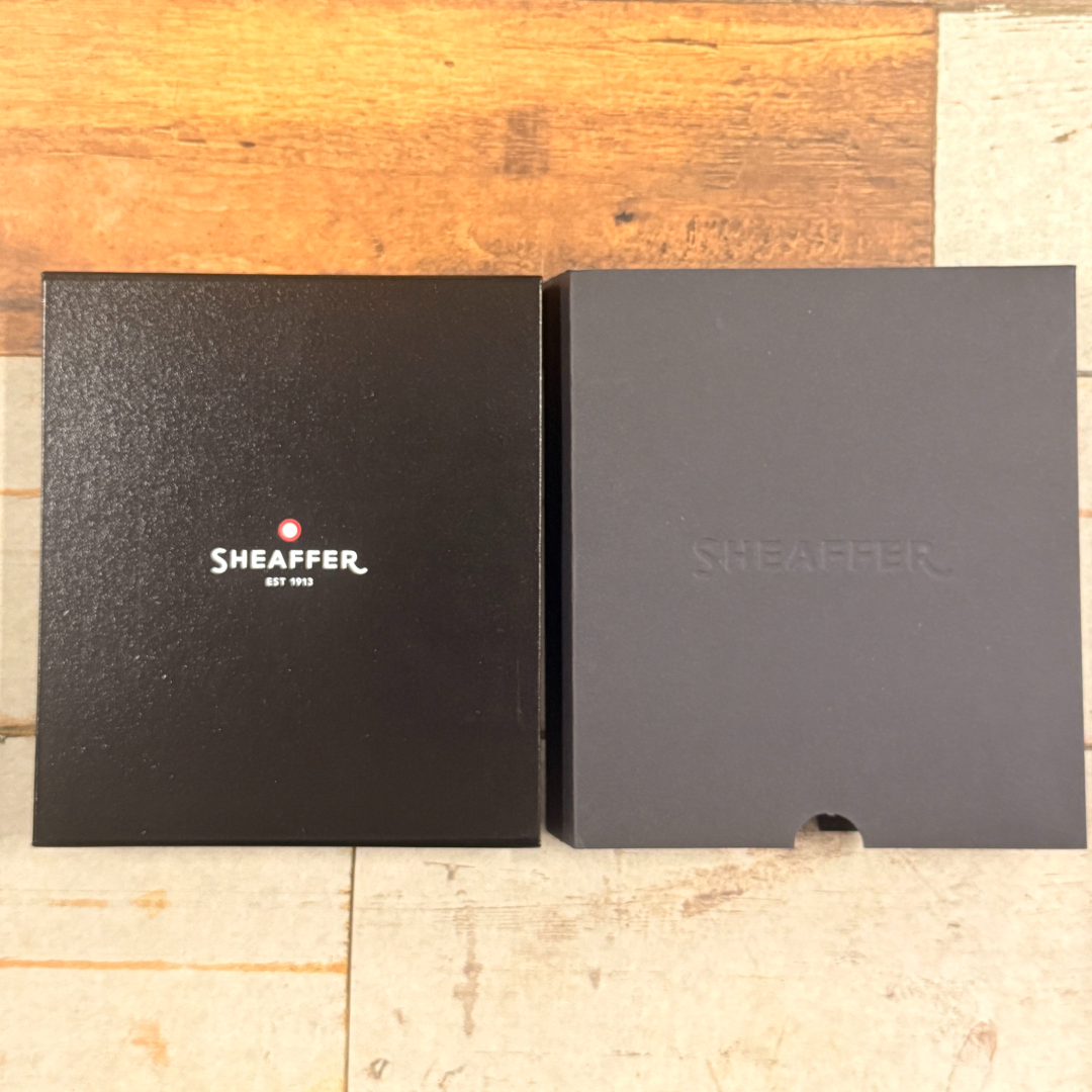 Custom Pen Engraving – Personalised Corporate Name Engraving on Sheaffer VFM E9405 Matte Black CT Ballpoint Pen with A6 Notebook Gift Set at Cityluxe WorkRoom