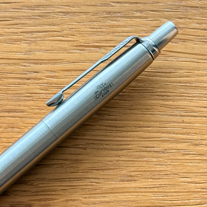 Custom Pen Engraving – Personalised Name and Logo Engraving on Parker Jotter Stainless Steel CT Ballpoint Pen at Cityluxe WorkRoom