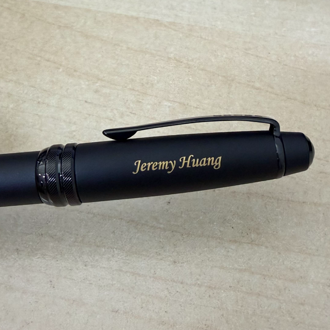 Custom Pen Engraving – Personalised Name Engraving on Cross Bailey Ballpoint Pen in Matte Black at Cityluxe WorkRoom