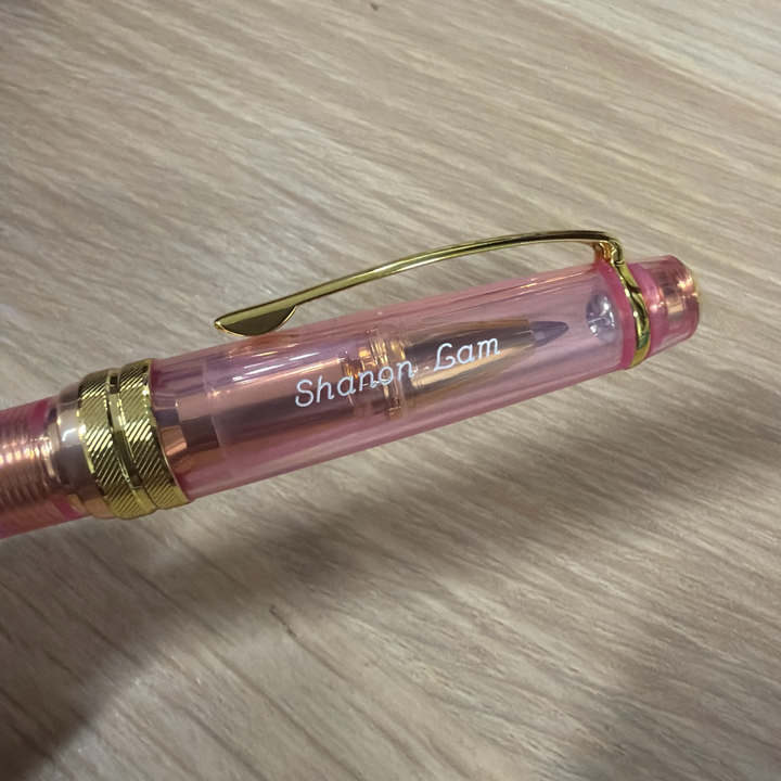 Custom Pen Engraving – Personalised Name Engraving on Cross Bailey Light™ Translucent Pink Sapphire Resin Ballpoint Pen at Cityluxe WorkRoom