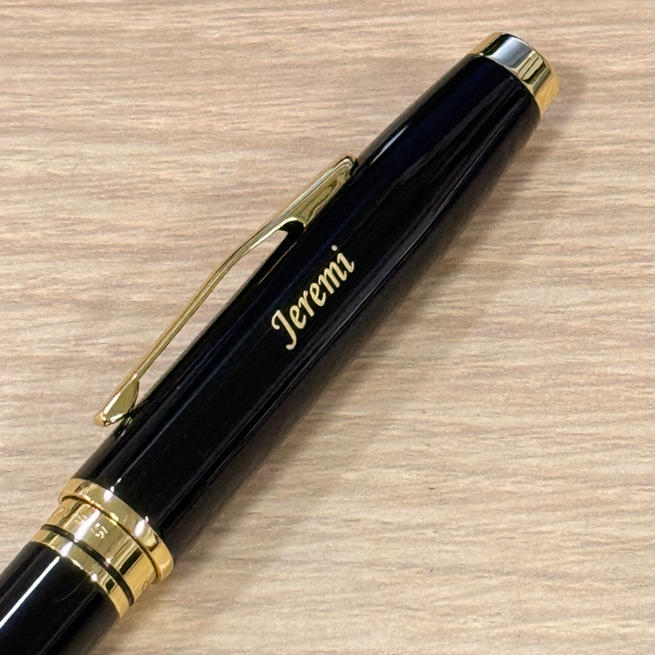 Custom Pen Engraving – Personalised Name Engraving on Cross Coventry Ballpoint Pen - Black Lacquer With Gold Tone at Cityluxe WorkRoom