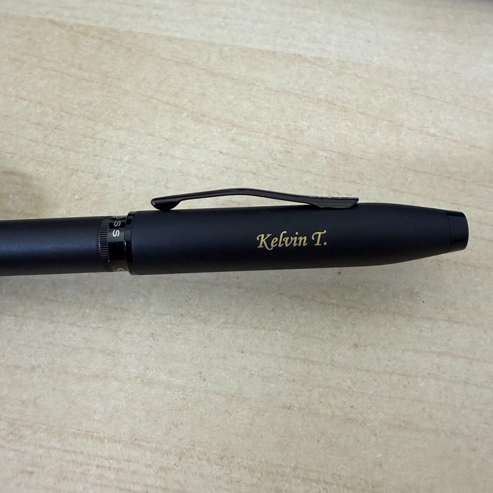 Custom Pen Engraving – Personalised Name Engraving on Cross Foundry Matte Black With Black PVD Fountain Pen - Medium Nib at Cityluxe WorkRoom