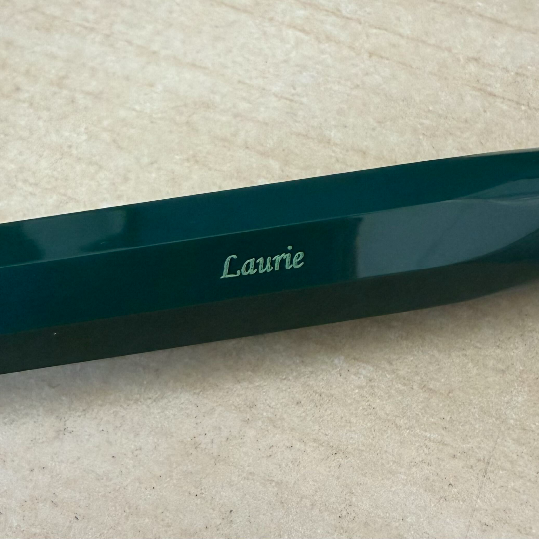 Custom Pen Engraving – Personalised Name Engraving on Kaweco Classic Sport Fountain Pen in Green at Cityluxe WorkRoom