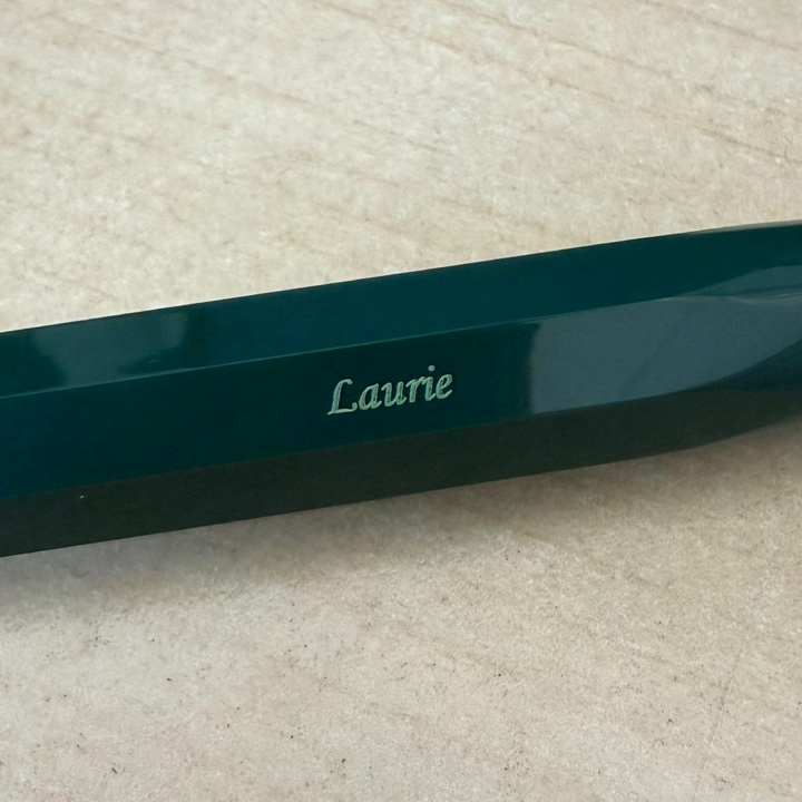Custom Pen Engraving – Personalised Name Engraving on Kaweco Classic Sport Fountain Pen in Green at Cityluxe WorkRoom