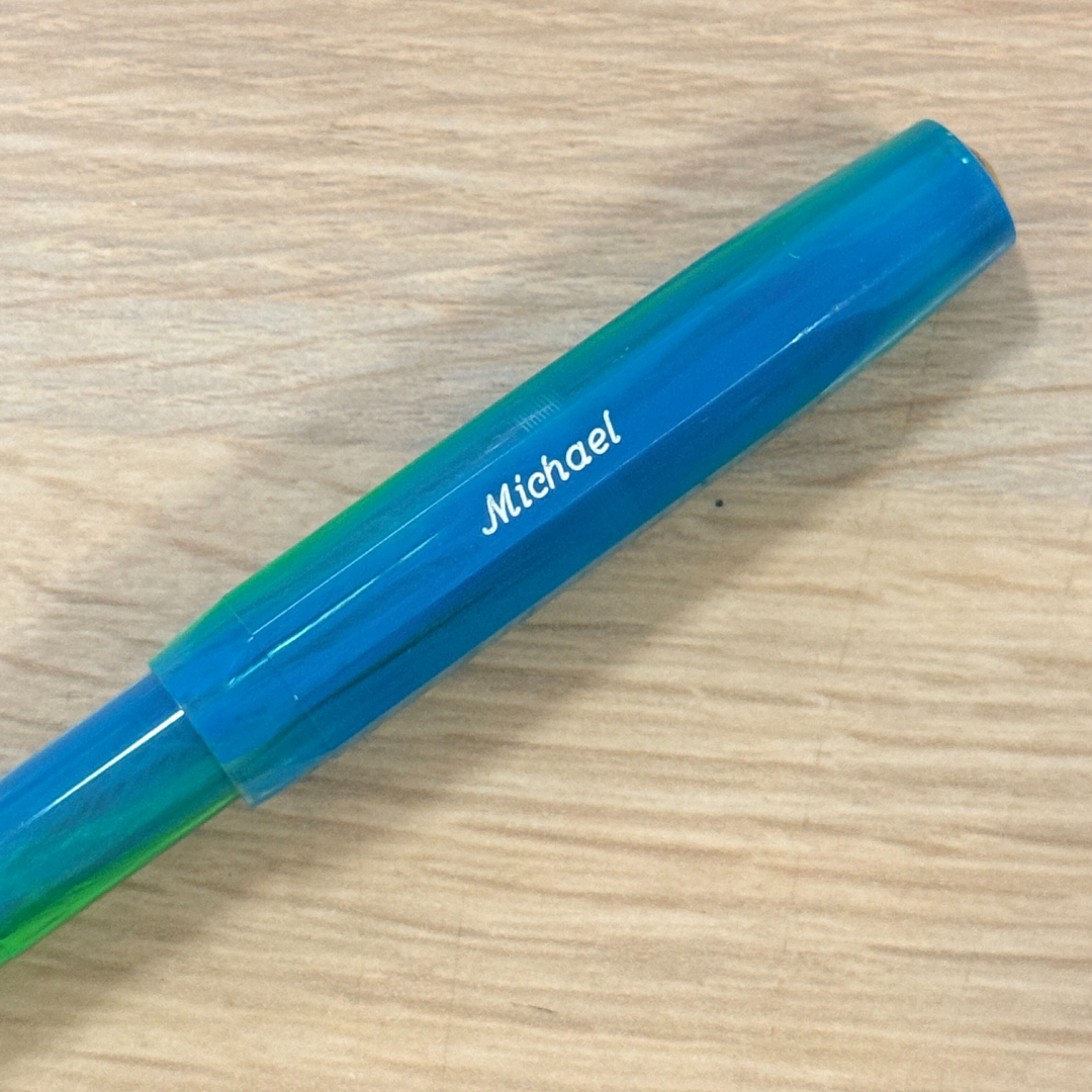 Custom Pen Engraving – Personalised Name Engraving on Kaweco Collection Fountain Pen - Marble Ocean at Cityluxe WorkRoom