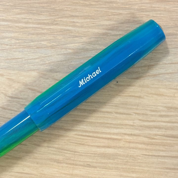 Custom Pen Engraving – Personalised Name Engraving on Kaweco Collection Fountain Pen - Marble Ocean at Cityluxe WorkRoom