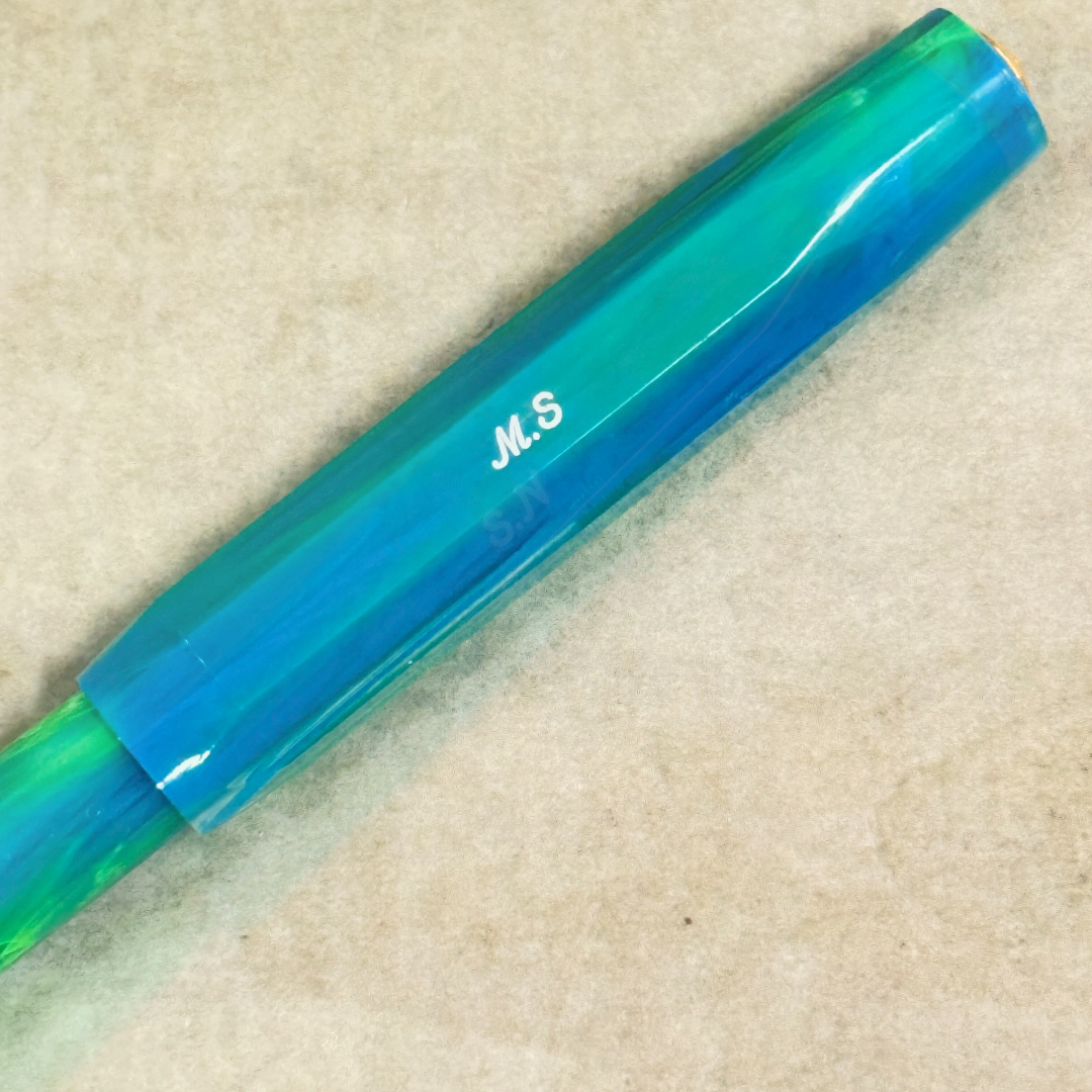 Custom Pen Engraving – Personalised Name Engraving on Kaweco Collection Fountain Pen - Marble Ocean at Cityluxe WorkRoom