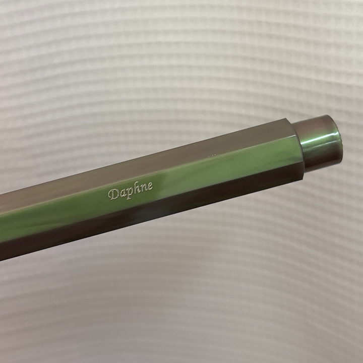 Custom Pen Engraving – Personalised Name Engraving on Kaweco Lunar Sport Ballpoint Pen - Shadow Green at Cityluxe WorkRoom