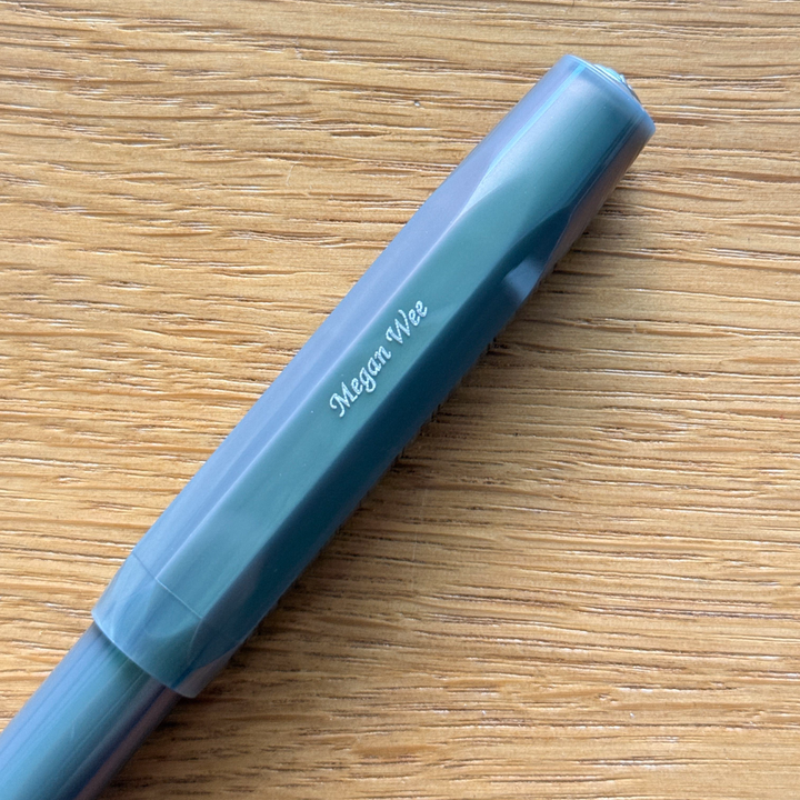 Custom Pen Engraving – Personalised Name Engraving on Kaweco Lunar Sport Gel Rollerball Pen - Shadow Green at Cityluxe WorkRoom