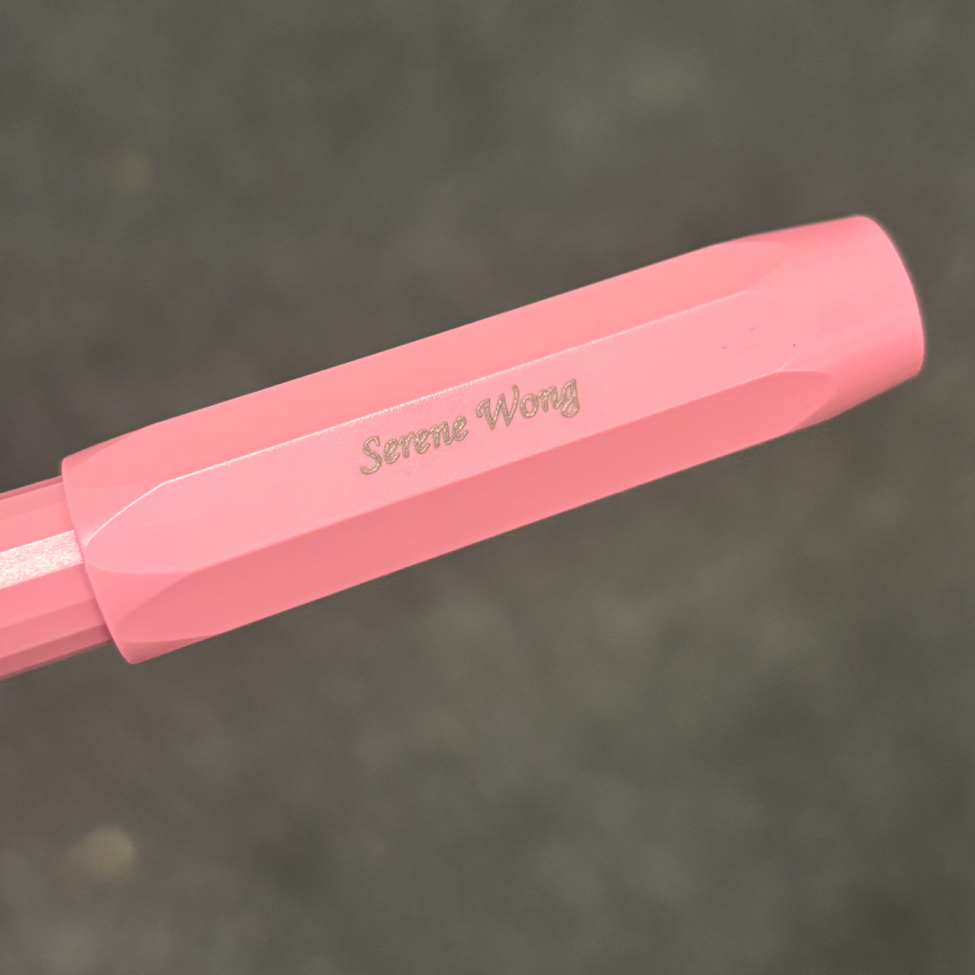 Custom Pen Engraving – Personalised Name Engraving on Kaweco Perkeo Fountain Pen - Peony Blossom at Cityluxe WorkRoom