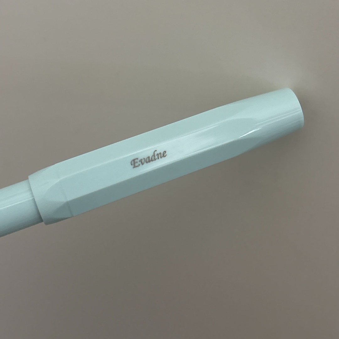 Custom Pen Engraving – Personalised Name Engraving on Kaweco Skyline Sport Fountain Pen - Mint at Cityluxe WorkRoom