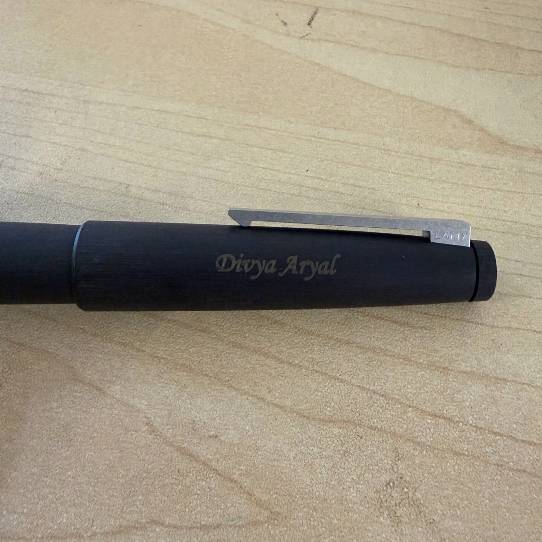 Custom Pen Engraving – Personalised Name Engraving on Lamy 2000 Fountain Pen Black at Cityluxe WorkRoom