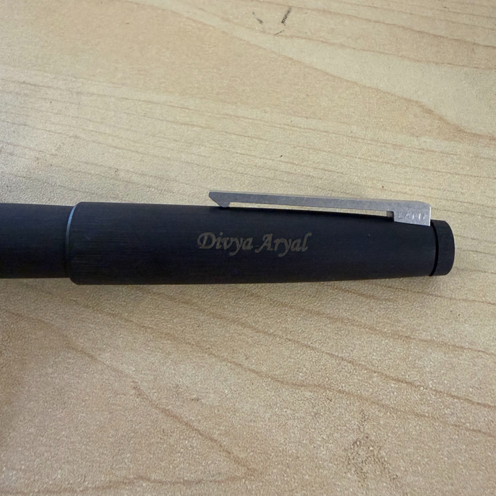 Custom Pen Engraving – Personalised Name Engraving on Lamy 2000 Fountain Pen Black at Cityluxe WorkRoom