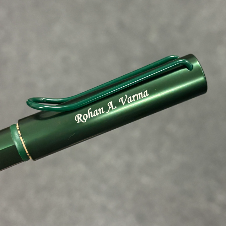 Custom Pen Engraving – Personalised Name Engraving on Lamy AL-Star Pine Fountain Pen at Cityluxe WorkRoom
