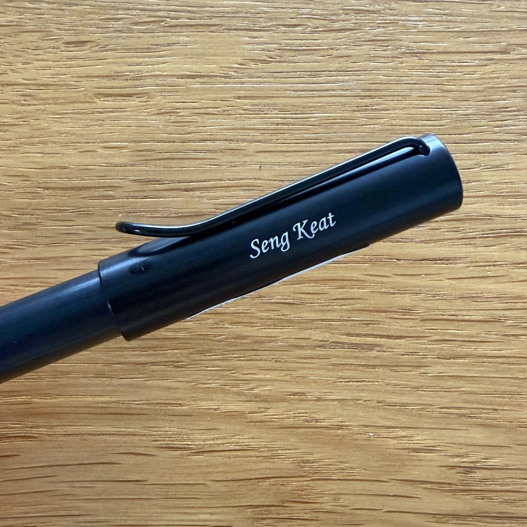 Custom Pen Engraving – Personalised Name Engraving on Lamy AL-Star Rollerball Pen Black at Cityluxe WorkRoom