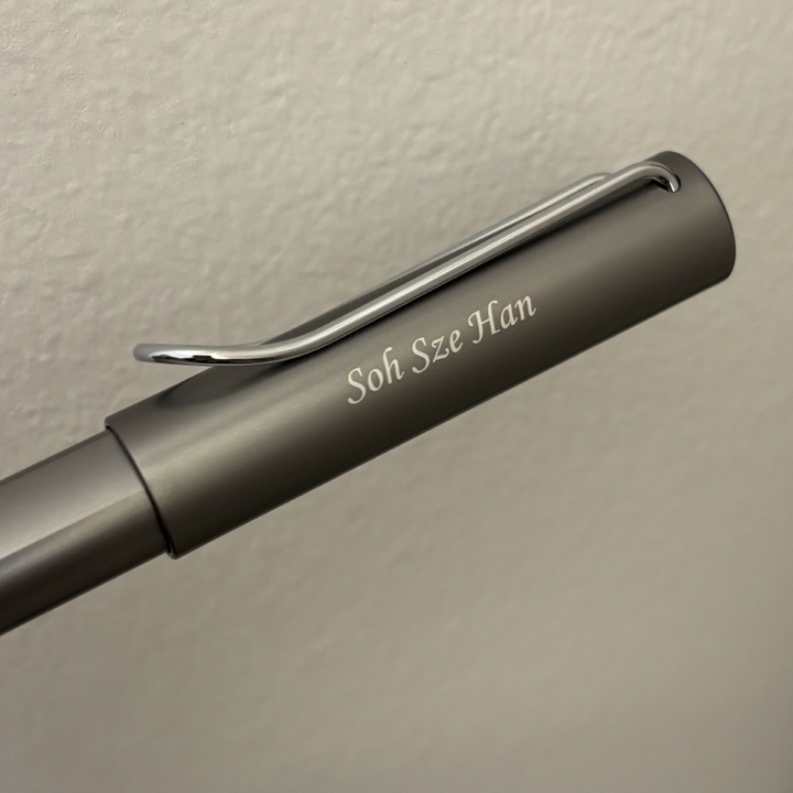 Custom Pen Engraving – Personalised Name Engraving on Lamy AL-Star Rollerball Pen in Graphite at Cityluxe WorkRoom