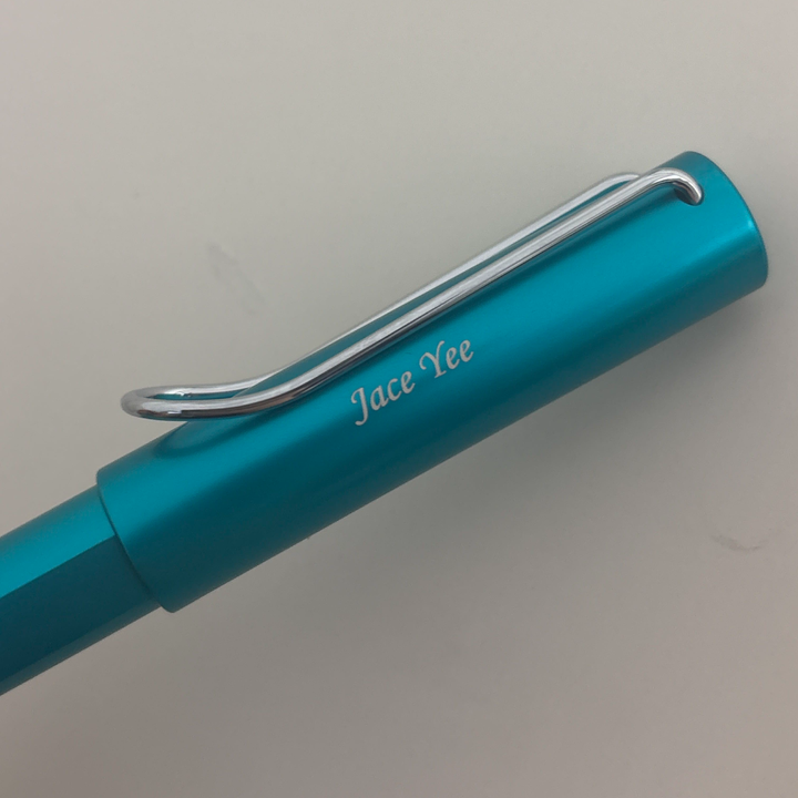 Custom Pen Engraving – Personalised Name Engraving on Lamy AL-Star Rollerball Pen Turmaline at Cityluxe WorkRoom