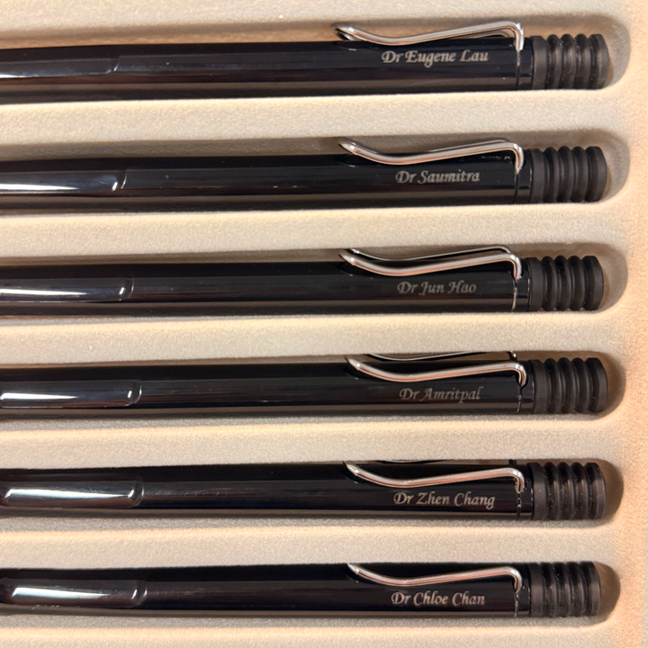 Custom Pen Engraving – Personalised Name Engraving on Lamy Safari Ballpoint Pen Black at Cityluxe WorkRoom