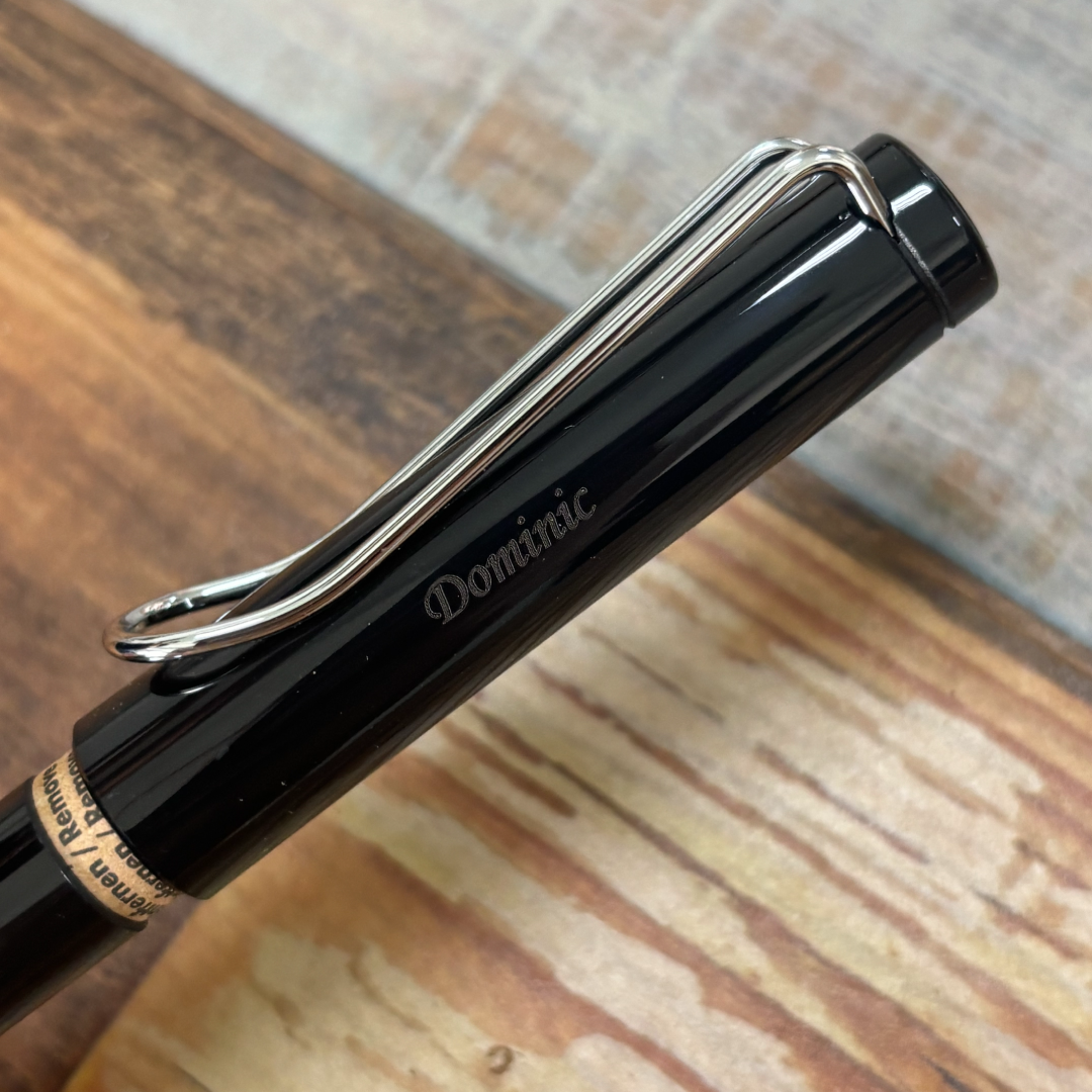 Custom Pen Engraving – Personalised Name Engraving on Lamy Safari Fountain Pen Umbra at Cityluxe WorkRoom