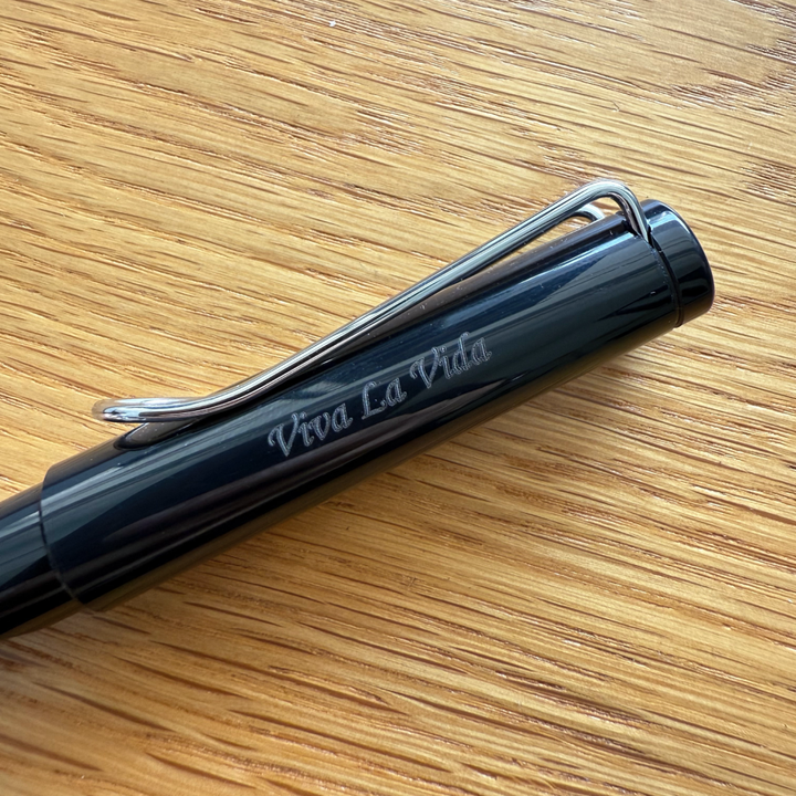 Custom Pen Engraving – Personalised Name Engraving on Lamy Safari Rollerball Pen Black at Cityluxe WorkRoom