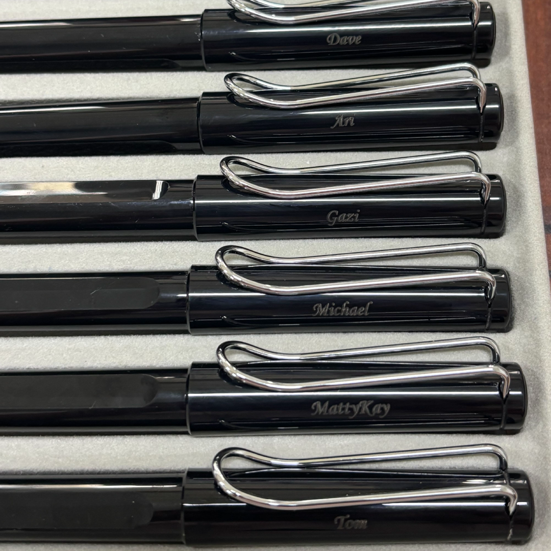Custom Pen Engraving – Personalised Name Engraving on Lamy Safari Rollerball Pen Black at Cityluxe WorkRoom