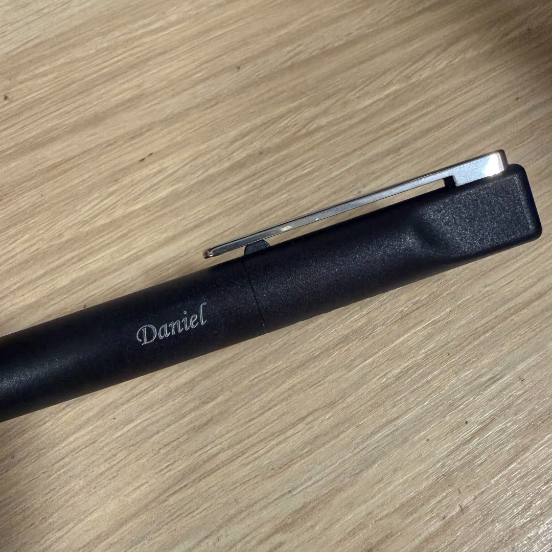 Custom Pen Engraving – Personalised Name Engraving on Lamy Xevo Ballpoint Pen Black at Cityluxe WorkRoom