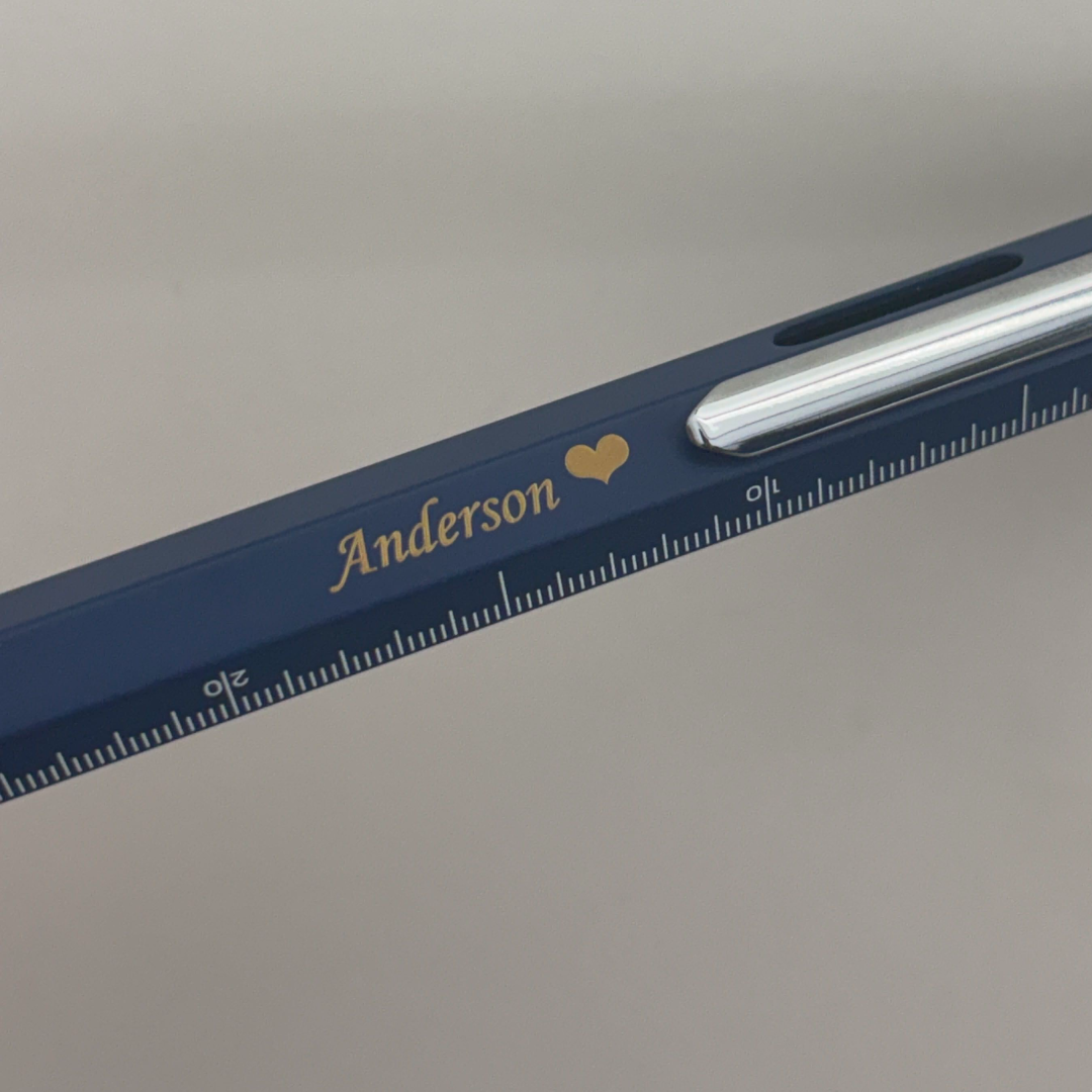 Custom Pen Engraving – Personalised Name Engraving on Monteverde Tool Ballpoint Pen in Blue at Cityluxe WorkRoom