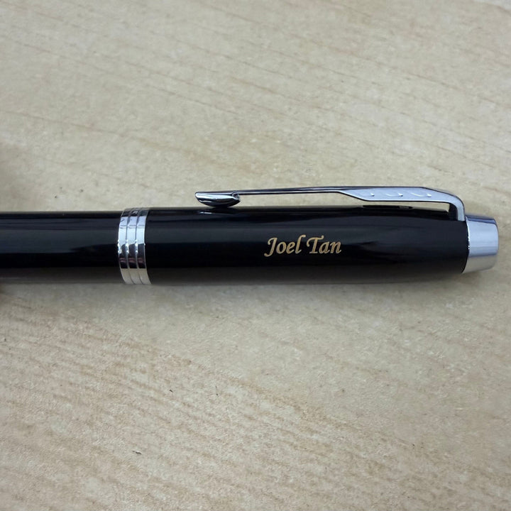 Custom Pen Engraving – Personalised Name Engraving on Parker IM Black CT Rollerball Pen at Cityluxe WorkRoom