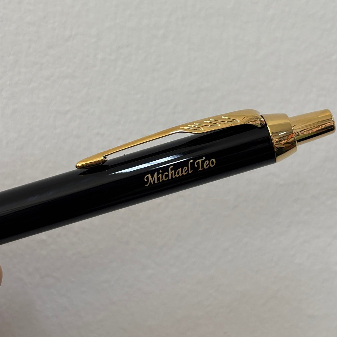 Custom Pen Engraving – Personalised Name Engraving on Parker IM Black GT Ballpoint Pen at Cityluxe WorkRoom