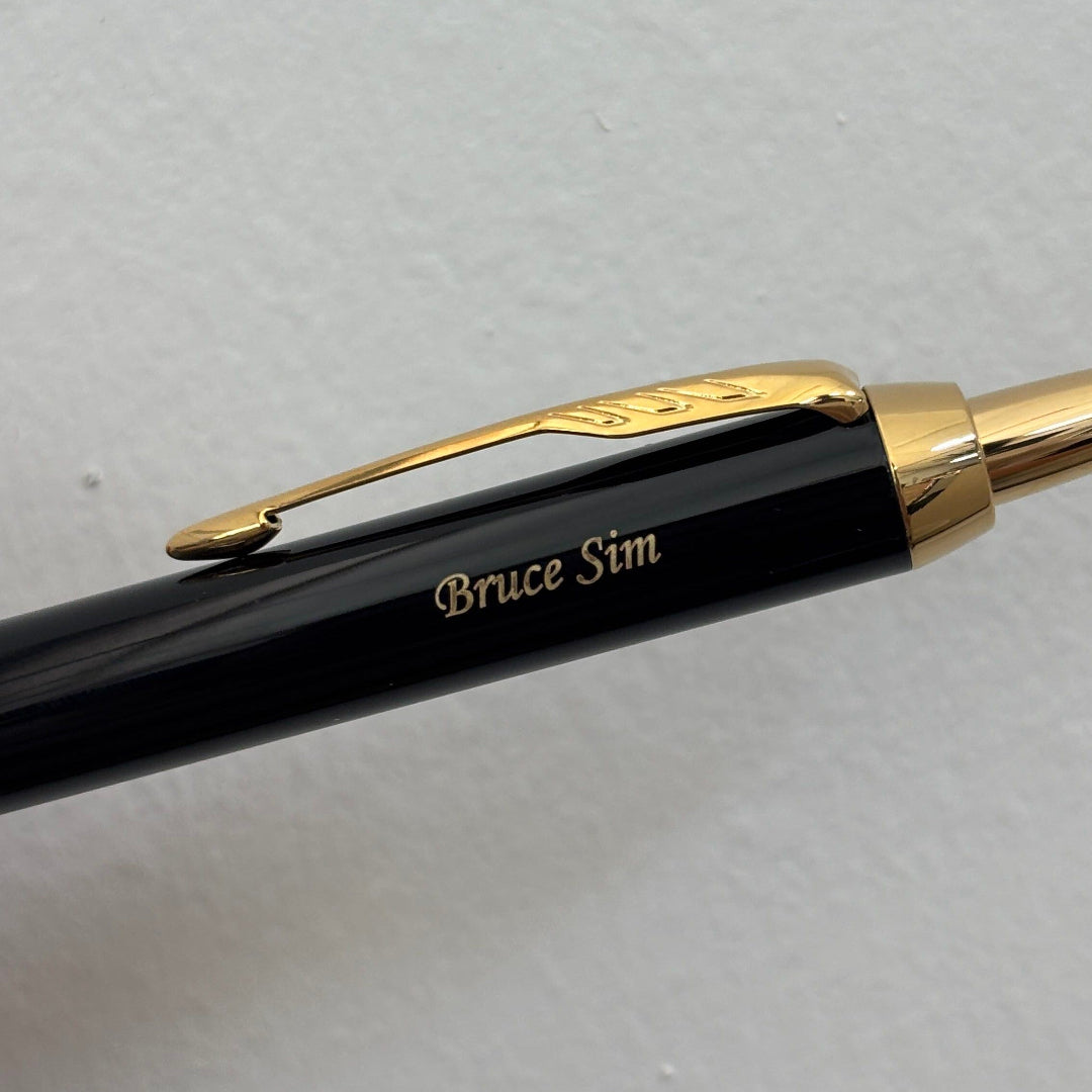 Custom Pen Engraving – Personalised Name Engraving on Parker IM Black GT Ballpoint Pen at Cityluxe WorkRoom