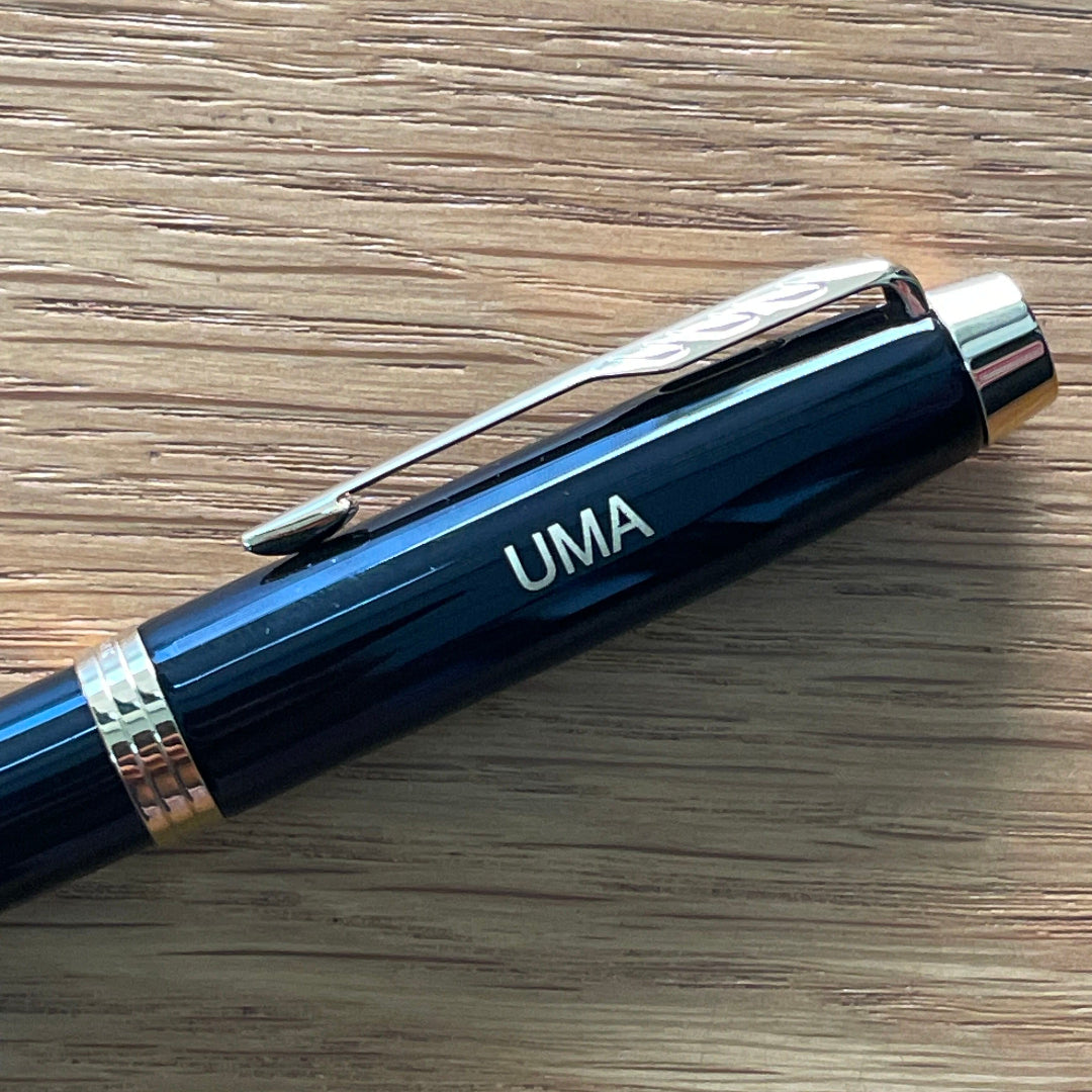 Custom Pen Engraving – Personalised Name Engraving on Parker IM Black GT RB With Pen Sleeve Gift Set at Cityluxe WorkRoom
