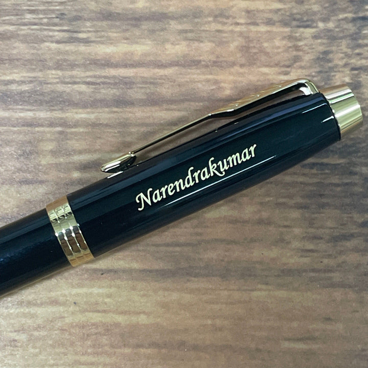 Custom Pen Engraving – Personalised Name Engraving on Parker IM Black GT RB With Pen Sleeve Gift Set at Cityluxe WorkRoom