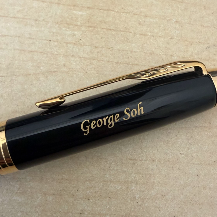 Custom Pen Engraving – Personalised Name Engraving on Parker IM Black GT RB With Pen Sleeve Gift Set at Cityluxe WorkRoom