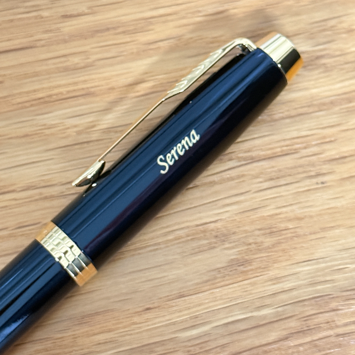 Custom Pen Engraving – Personalised Name Engraving on Parker IM Black GT Rollerball Pen at Cityluxe WorkRoom