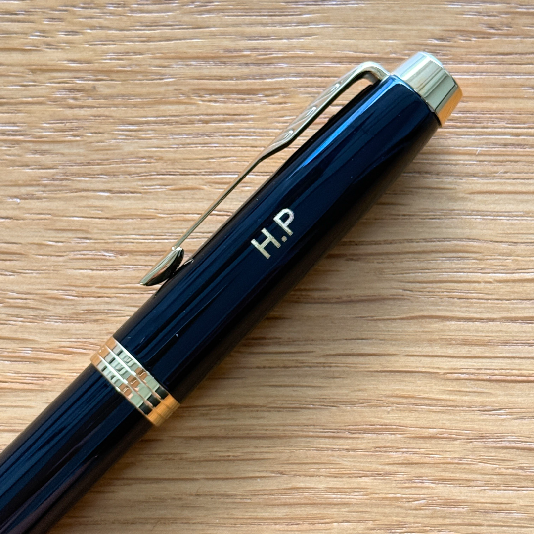 Custom Pen Engraving – Personalised Name Engraving on Parker IM Black GT Rollerball Pen at Cityluxe WorkRoom