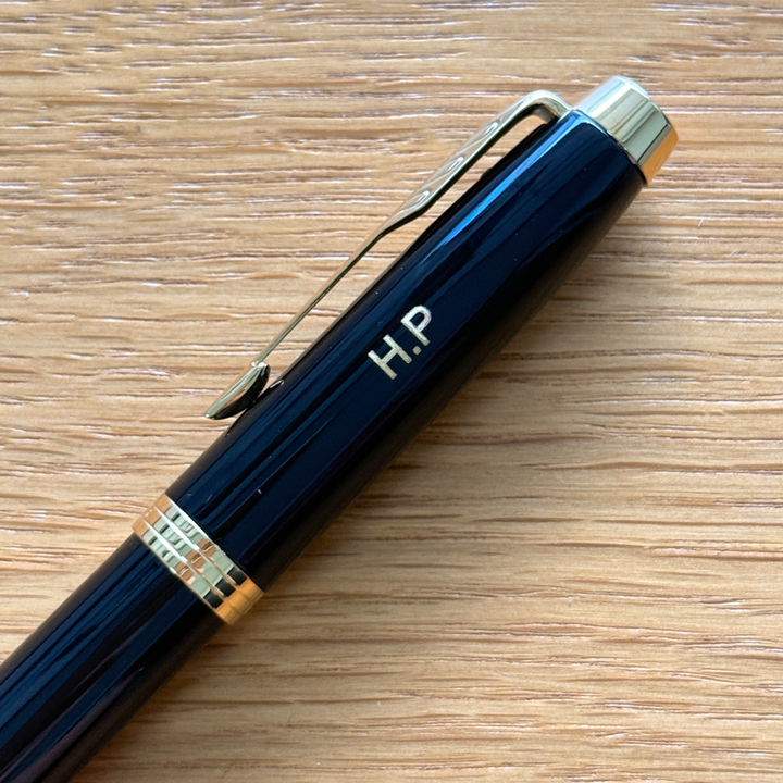 Custom Pen Engraving – Personalised Name Engraving on Parker IM Black GT Rollerball Pen at Cityluxe WorkRoom
