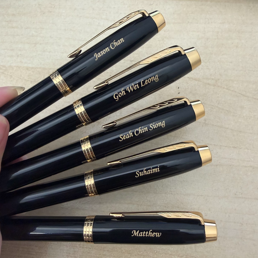 Custom Pen Engraving – Personalised Name Engraving on Parker IM Black GT Rollerball Pen at Cityluxe WorkRoom