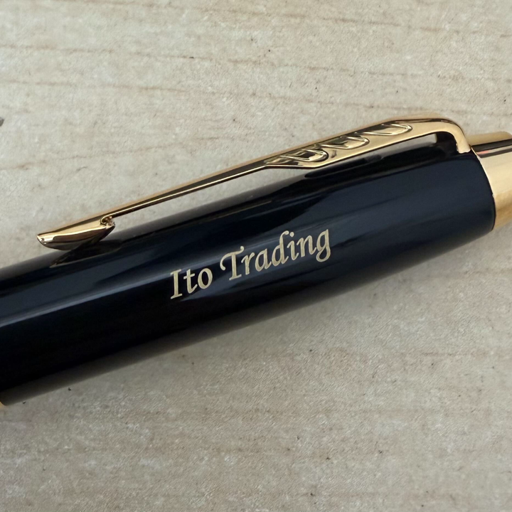 Custom Pen Engraving – Personalised Name Engraving on Parker IM Black GT Rollerball Pen at Cityluxe WorkRoom