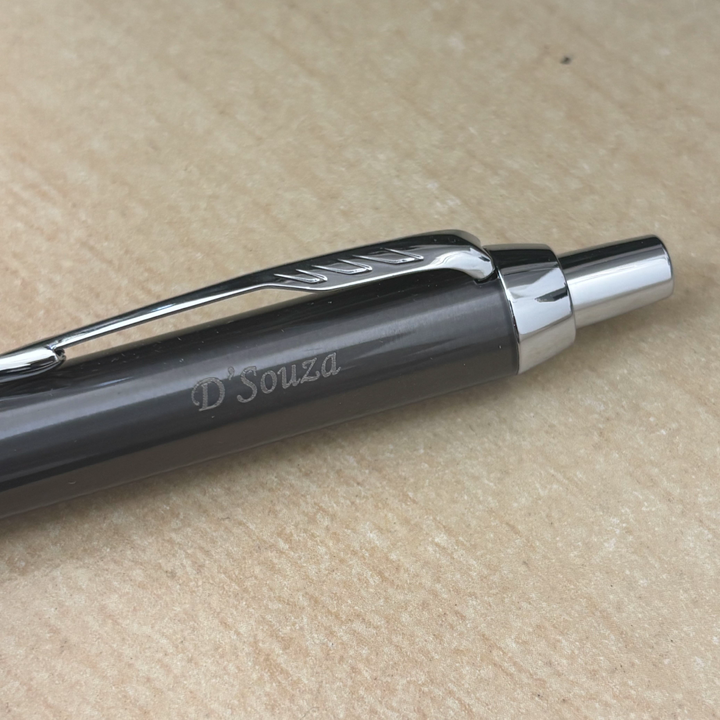 Custom Pen Engraving – Personalised Name Engraving on Parker IM Dark Espresso CT Ballpoint Pen Gift Set at Cityluxe WorkRoom