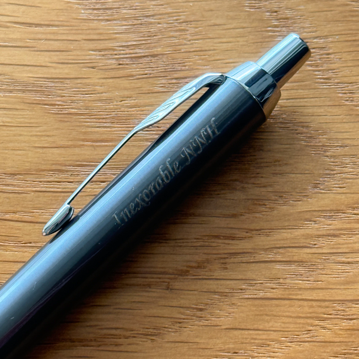 Custom Pen Engraving – Personalised Name Engraving on Parker IM Dark Espresso CT Ballpoint Pen Gift Set at Cityluxe WorkRoom