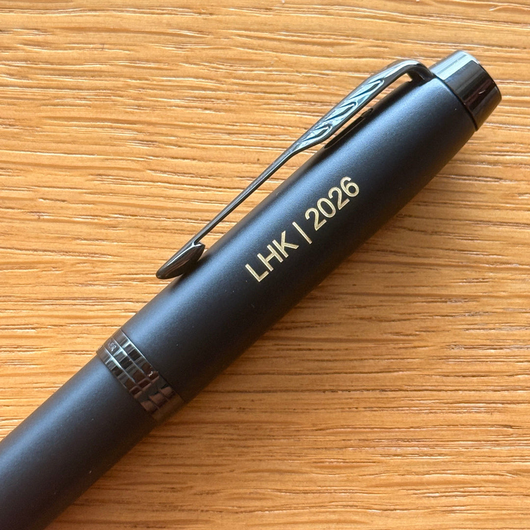 Custom Pen Engraving – Personalised Name Engraving on Parker IM Matte Metallic Black Edition Rollerball Pen at Cityluxe WorkRoom