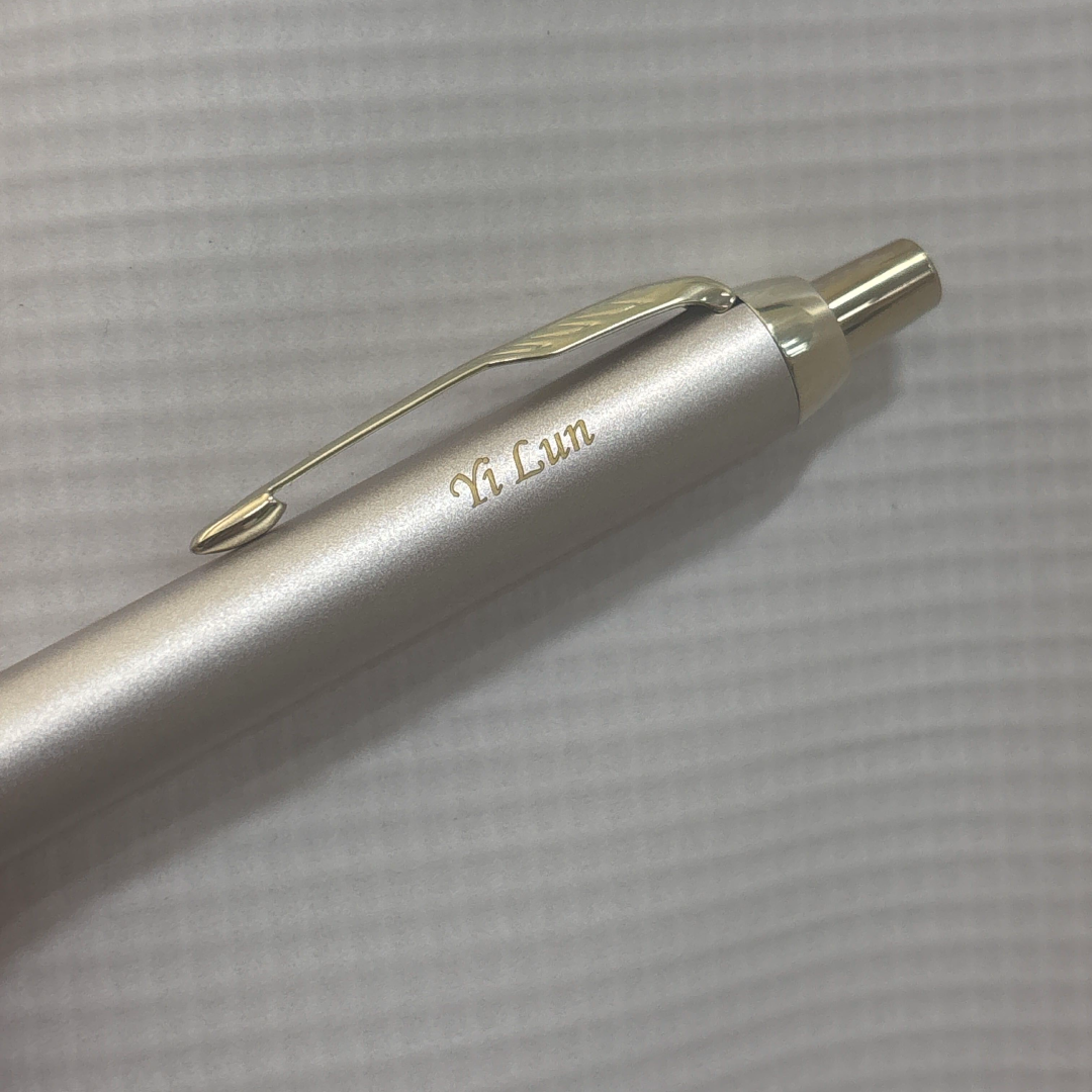 Custom Pen Engraving – Personalised Name Engraving on Parker IM PROFESSIONAL Ballpoint Pen - Monochrome Champagne at Cityluxe WorkRoom
