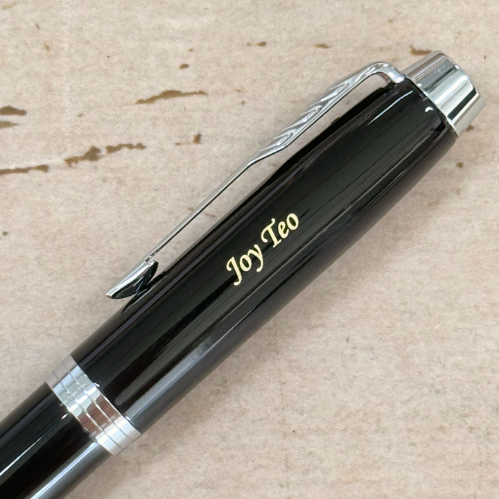 Custom Pen Engraving – Personalised Name Engraving on Parker IM PROFESSIONAL Rollerball Pen - Monochrome Titanium at Cityluxe WorkRoom