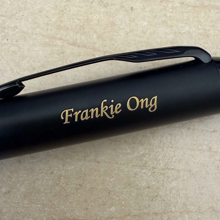 Custom Pen Engraving – Personalised Name Engraving on Parker IM Vibrant Rings Ballpoint Pens Gift Set with Matching Pen Sleeves at Cityluxe WorkRoom