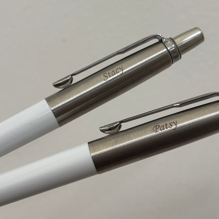Custom Pen Engraving – Personalised Name Engraving on Parker Jotter Originals Ballpoint Pen - White at Cityluxe WorkRoom