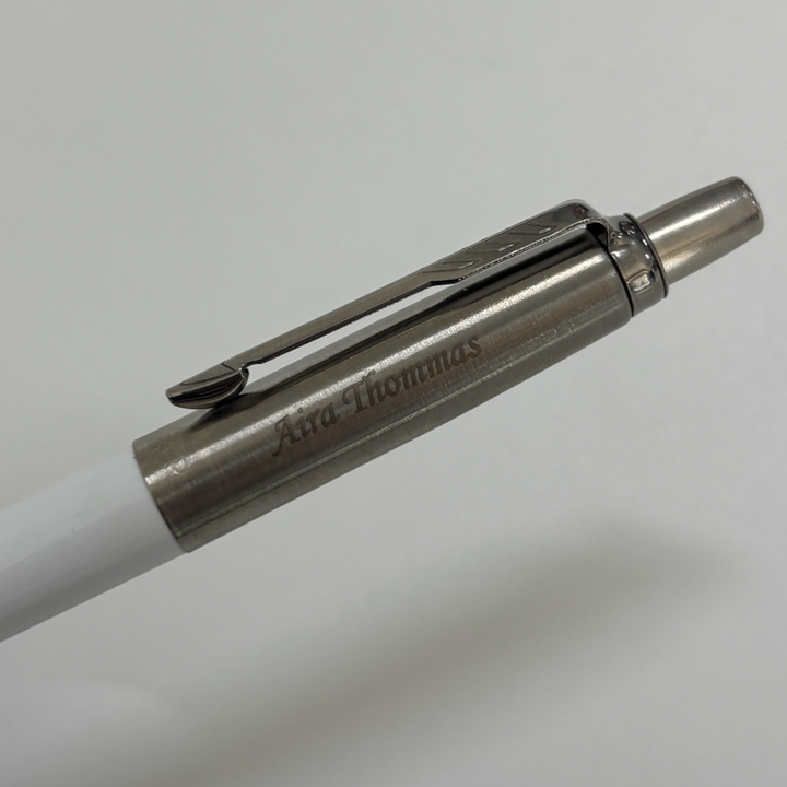 Custom Pen Engraving – Personalised Name Engraving on Parker Jotter Originals Ballpoint Pen - White at Cityluxe WorkRoom