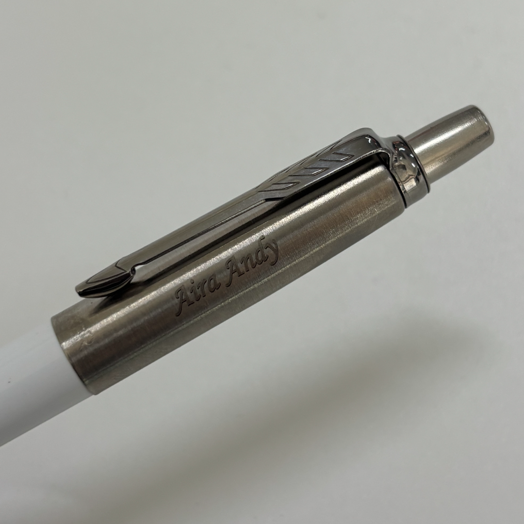 Custom Pen Engraving – Personalised Name Engraving on Parker Jotter Originals Ballpoint Pen - White at Cityluxe WorkRoom