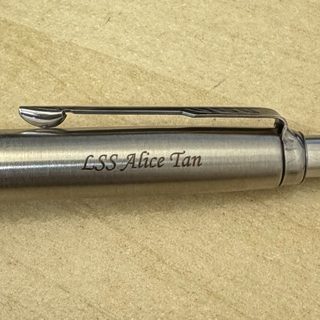 Custom Pen Engraving – Personalised Name Engraving on Parker Jotter Originals Green Ballpoint Pen at Cityluxe WorkRoom