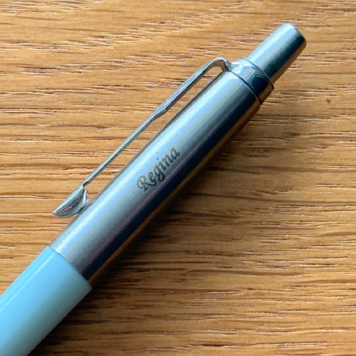 Custom Pen Engraving – Personalised Name Engraving on Parker Jotter Originals Pastel Green Ballpoint Pen at Cityluxe WorkRoom